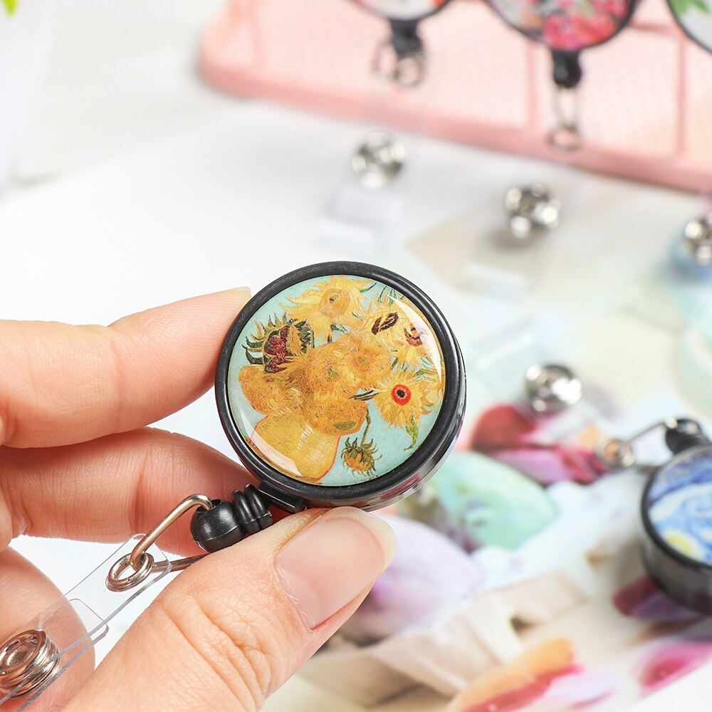 Retractable Nurse Badge Reel Clip Flower Pattern IC Name Card Badge Holder Nurse ID Name Card Unisex
