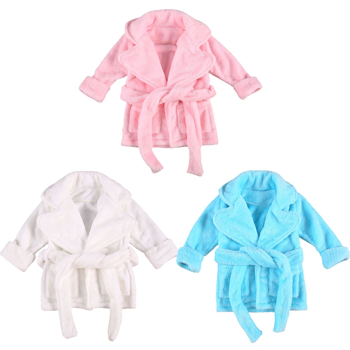 Opperiaya Baby Jongens Meisjes Flanellen Badjas Ultra Zachte Effen Kleur Lange Mouw Revers Robe Met Riem En Pocket