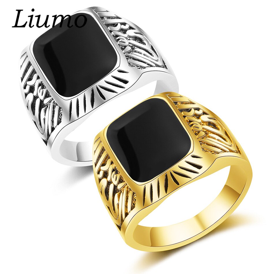 Liumo – bague en alliage arabe pour hommes, Vintage, pierre noire, or, argent, Islam musulman, Lr436
