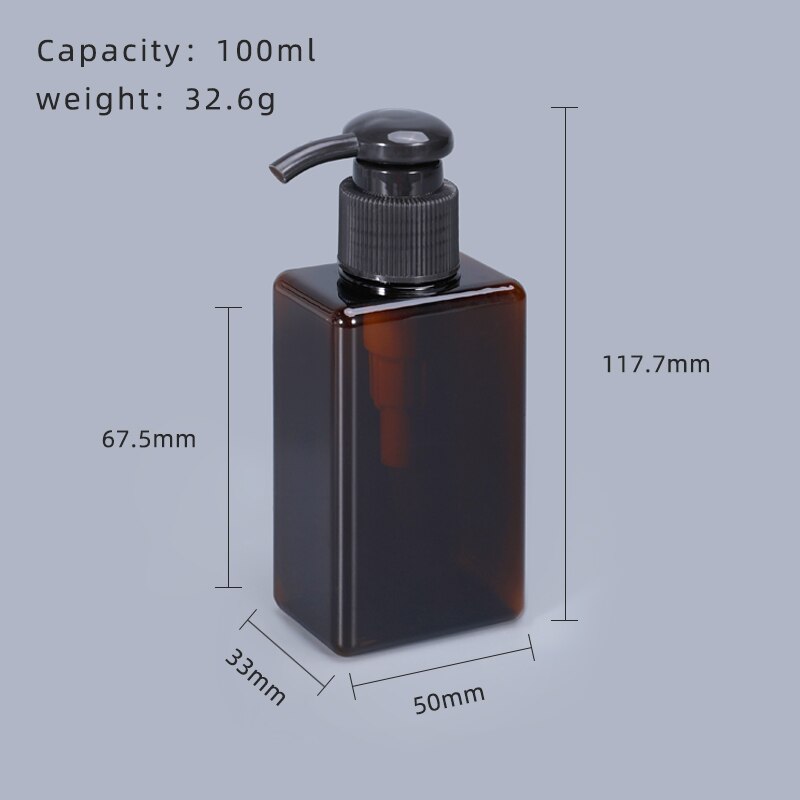 Dikker Lege Vierkante Hervulbare Fles Met Pomp Voor Badkamer Keuken Shampoo Lotion Zeep Petg Opslag Container 1Pcs: 100ml brown
