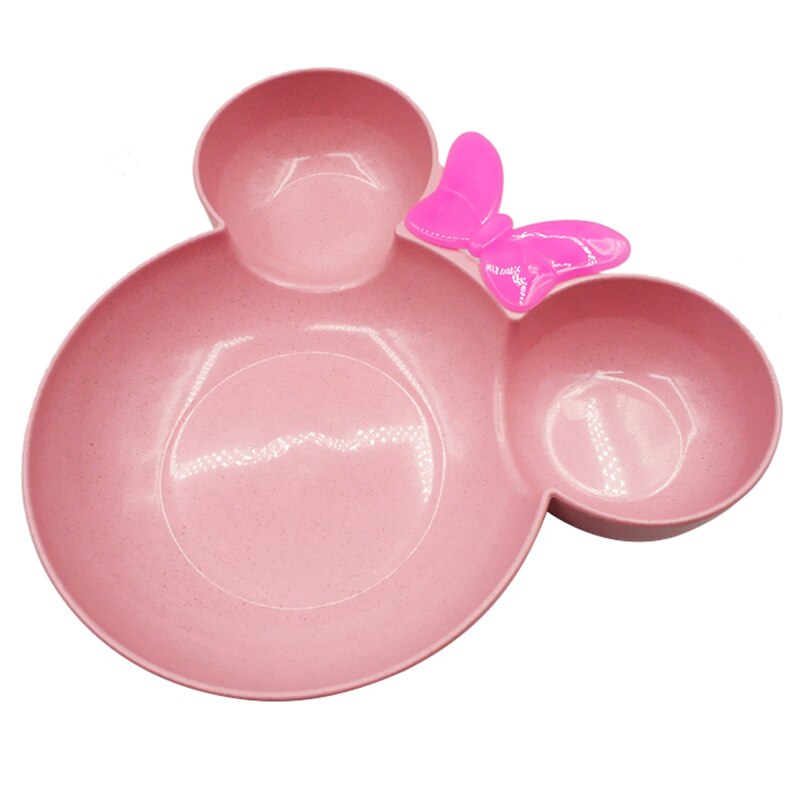 Plato de paja de trigo para bebé, vajilla de dibujos animados, vajilla, Bol para niños, cuchara, tenedor, plato de fruta, cuenco de entrenamiento para niños con platos: Pink Plate