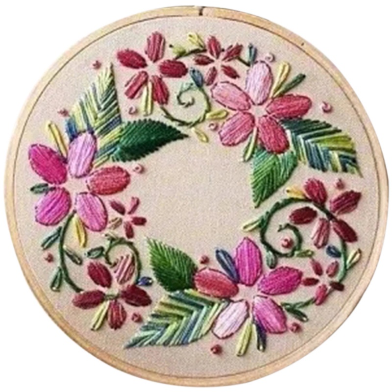 3D Embroidery DIY Kit Flowers Pattern Cross Stitch Bamboo Embroidery Hoop Handmade Crafts Sewing Supplies: A10