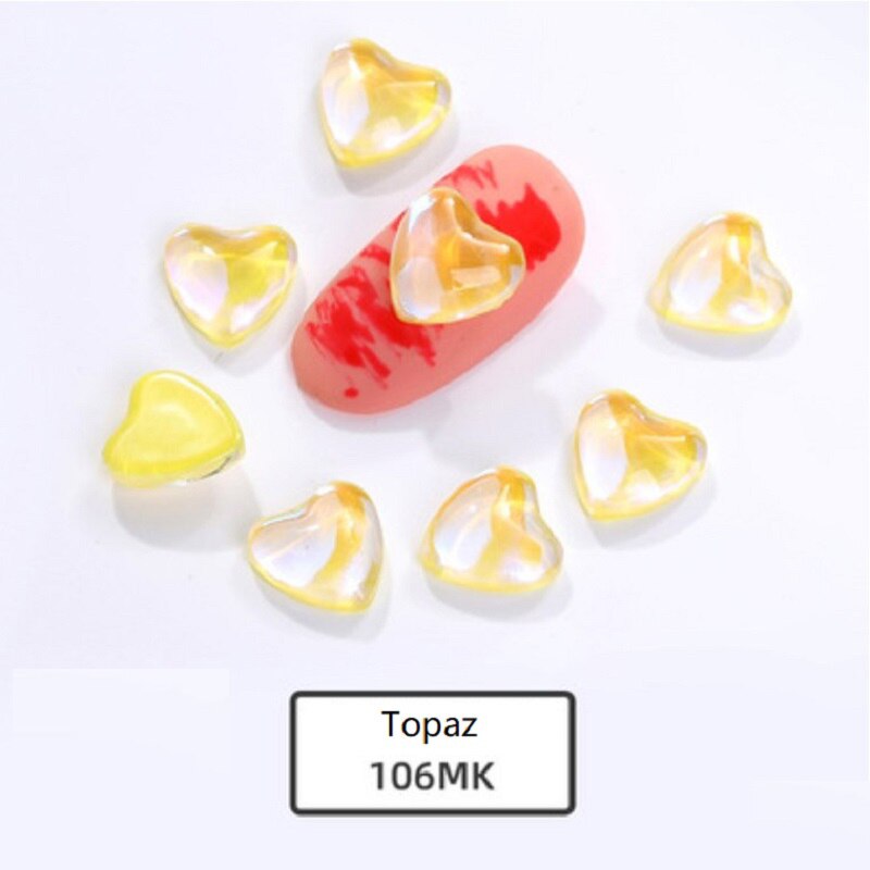 10Pcs 8mm Heart Rhinestone Flat Stones For Manicure Glitter Nail Jewelry Heart Nail Art Kawaii Nail Decoration Korean Nail Parts: Topaz MK