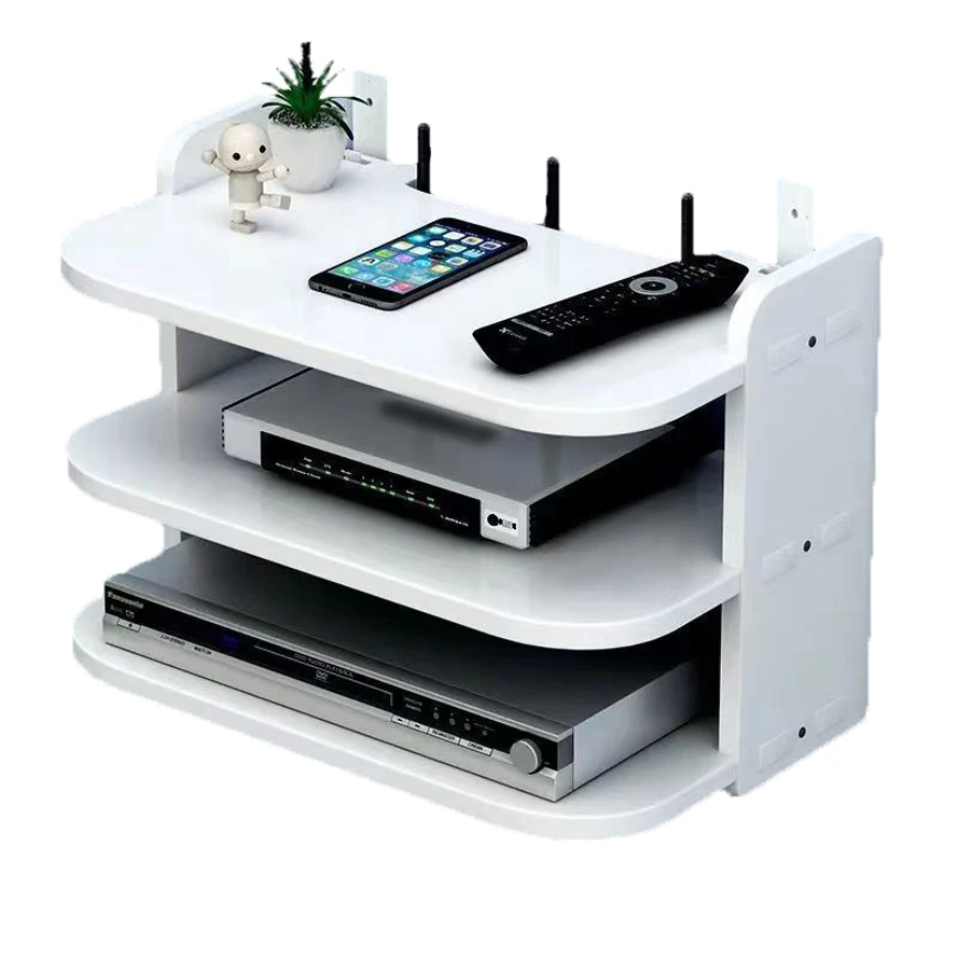 WiFi Hanging Shelf Wall-Mounted with Power Strip Multi-Outlet TV Set Top Box Cable Organizer Hidden Floating Rack for Home Theat