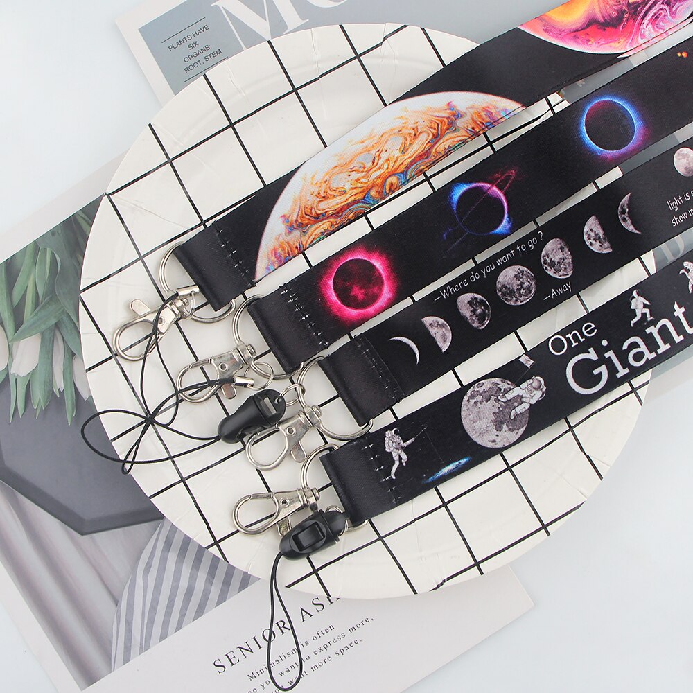 LX411 Universe Planets Moon Stars Astronaut Lanyard Neck Strap Rope USB Mobile Cell Phone ID Card Badge Holder Keychain Keyring