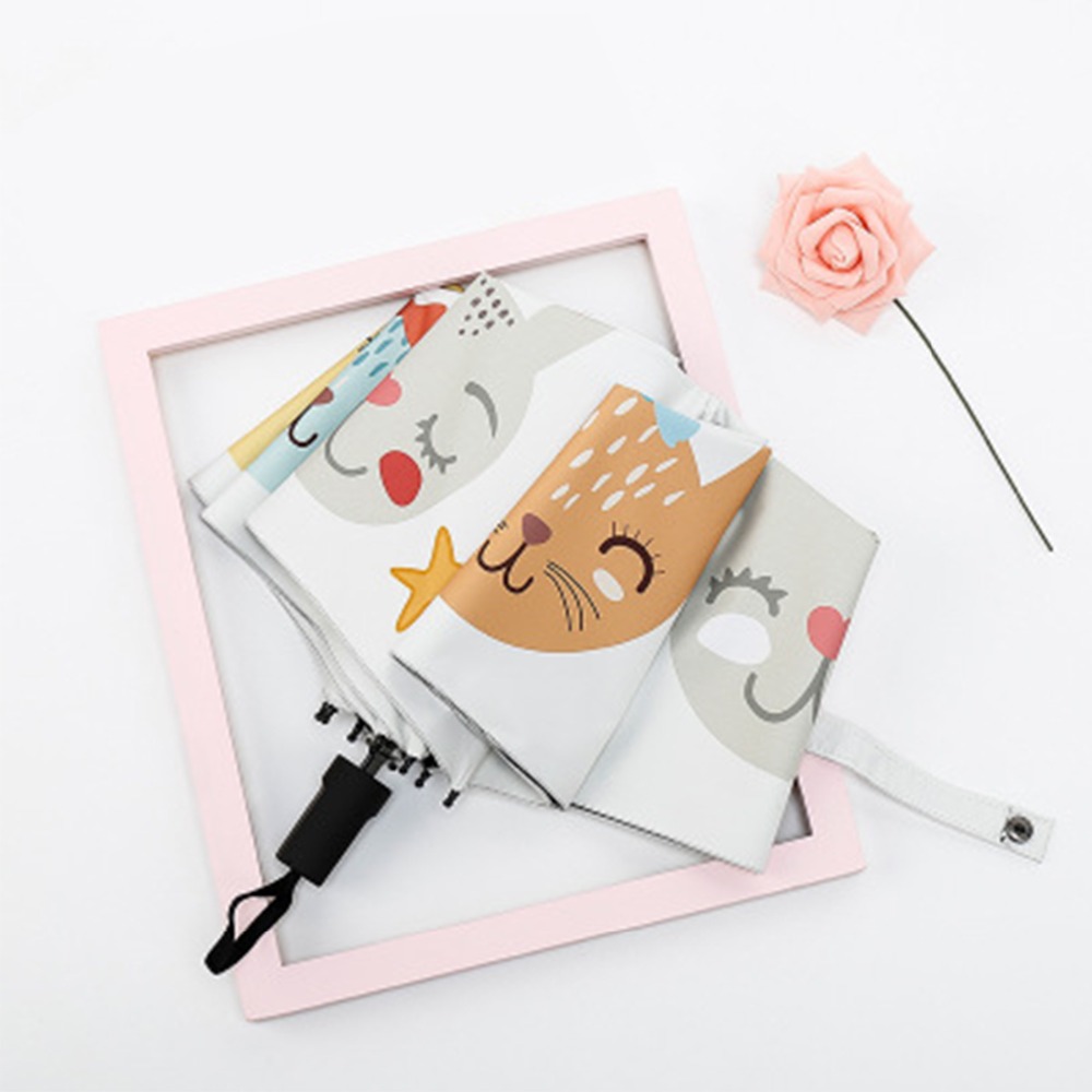 Fox smiling face image wind protection and reinforcement sunshade umbrella black plastic sunshade umbrella cartoon fold