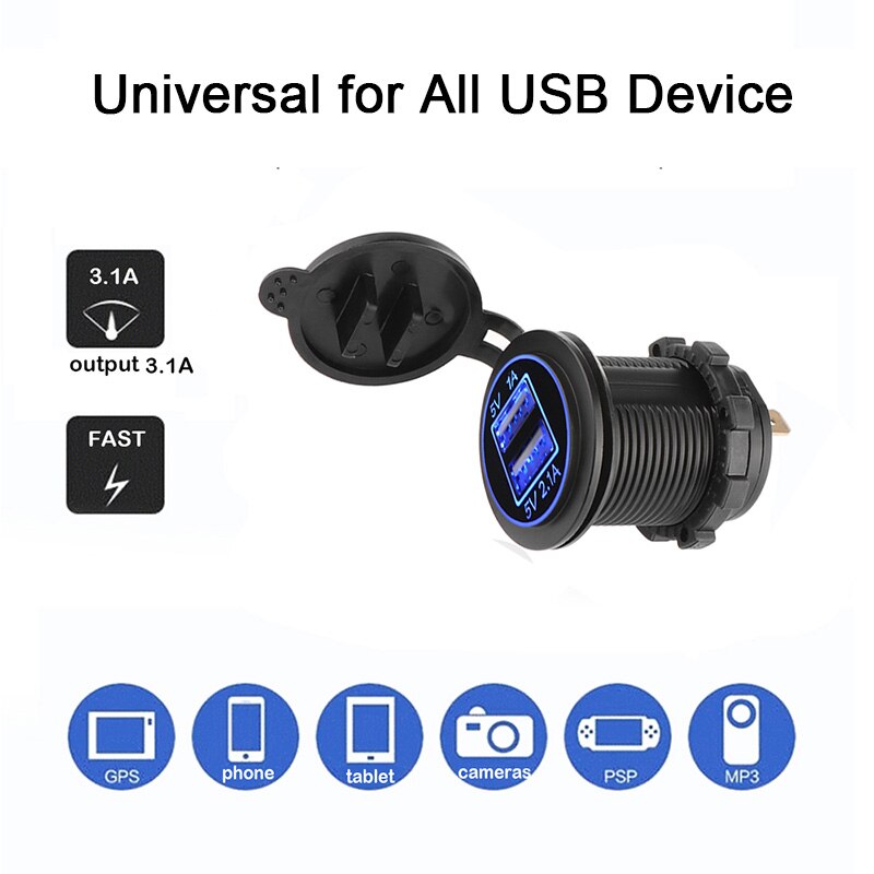 Chargeur USB universel pour moto et bateau | modèle, chargeur de voiture, double chargeur USB avec 3. 1a charge rapide pour camions automobiles, dispositif USB pour bateau