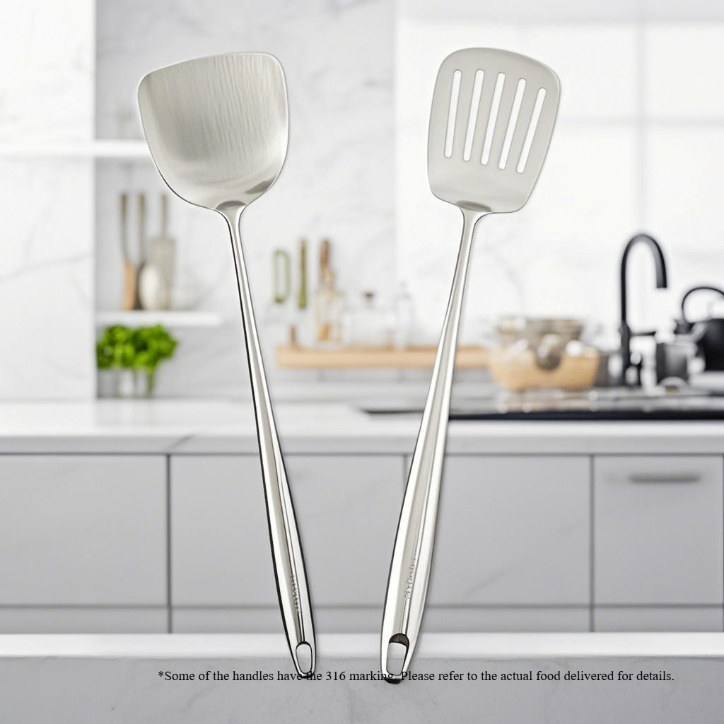 Espátula Wok de acero inoxidable 304, utensilios de cocina de Metal, cuchara giratoria ranurada, cucharón, herramientas de cocina, juego de utensilios, accesorios de cocina: Naranja