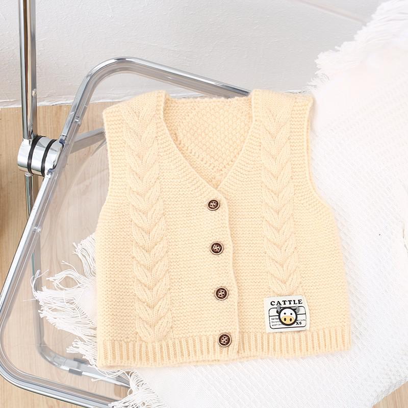 2022 autunno inverno neonato gilet cappotto bambini vestiti in cotone lavorato a maglia cardigan senza maniche gilet bambino capispalla per bambini 1-5Y: Beige / 5T