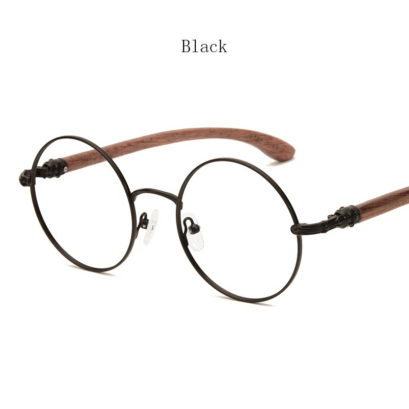 Japan Real Wood Temple Titanium Vintage Round Glasses Frame Men Women Myopia Optical Frames Prescription Frame Oculos De Gafas: BALCK