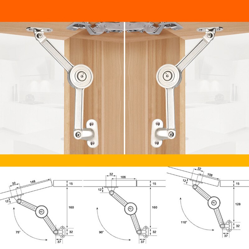 1PC Gas Strut Lid Stay Support Kitchen Cabinet Door/Toy Box Hinge Zink Alloy