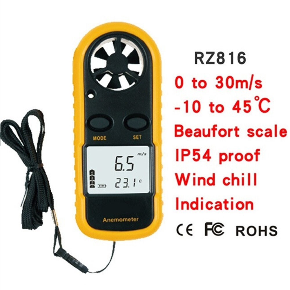 Digital Anemometer Mini Wind Speed Gauge Air Velocity Airflow Meter GM816 0-30m/s -10~45C with LCD Back-light Display