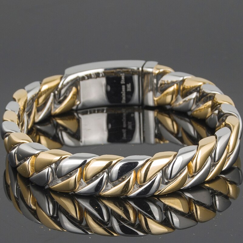 12MM Link Chain On Hand Jewellery Man Polished Brushed 316L Stainless Steel Bracelet For Men Classic Men's Bracelets Wristband: Mix Color / 23cm