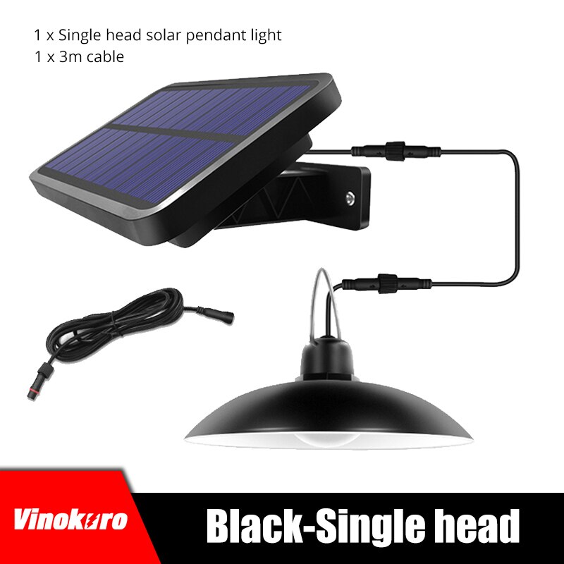 Solar Hanglamp IP65 Waterdichte Dubbele Hoofd Solar Lamp Outdoor Led Binnenplaats Verlichting Warm Wit/Wit Indoor Home Verlichting: Single head-Black / Warm white - 3500K