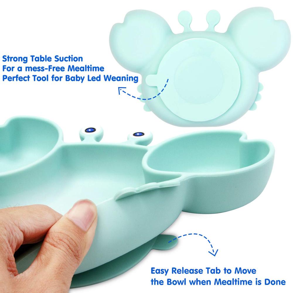 Assiette en Silicone pour enfants, bol en forme de crabe, dessin animé, alimentation pour bébé, vaisselle pour enfants