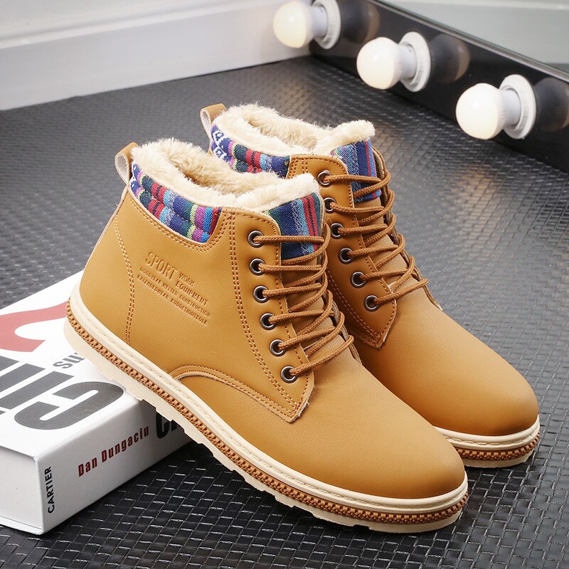 Newest Winter Men Snow Boots Ankle Warm Working Boots Men Casual Shoes Vintage Style Lace Up Men Boots Waterproof