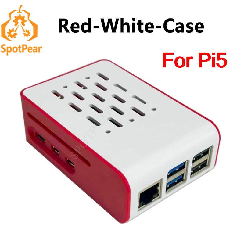 Raspberry Pi 5 rood-witte koelbehuizing voor officiële actieve koeler