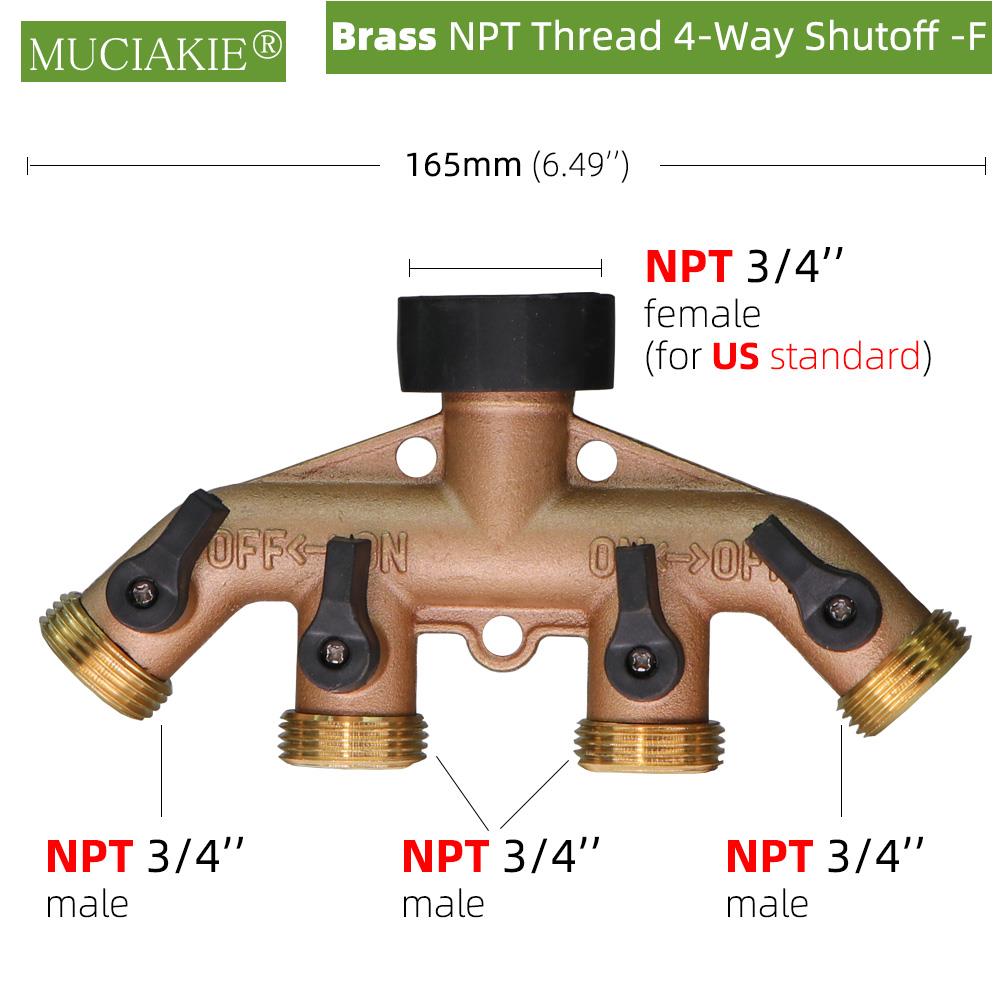 Deviatore per tubo da giardino a 4 gareggiare 100% ottone massiccio con rubinetto esterno filettato deviatore per tubo dell'acqua deviatore valvola in poi-spento indipendente: Fx1pc