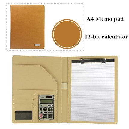 A4 Manager File Folder with Calculator Memo Pad Conference Document Bag Business Organizer Briefcase School Office Stationery: C Yellow brown