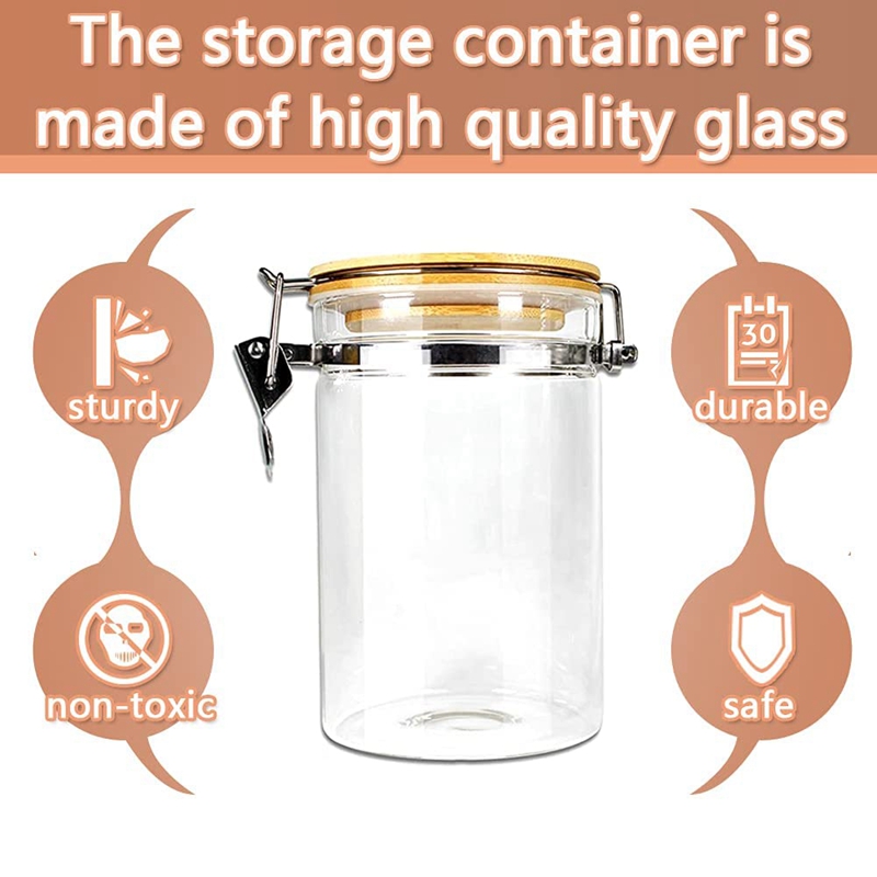 Glass Clip Top Jars, Transparent Sealed Jar Locking Clamp Lid, Airtight Glass Food Storage Containers with Bamboo Lid