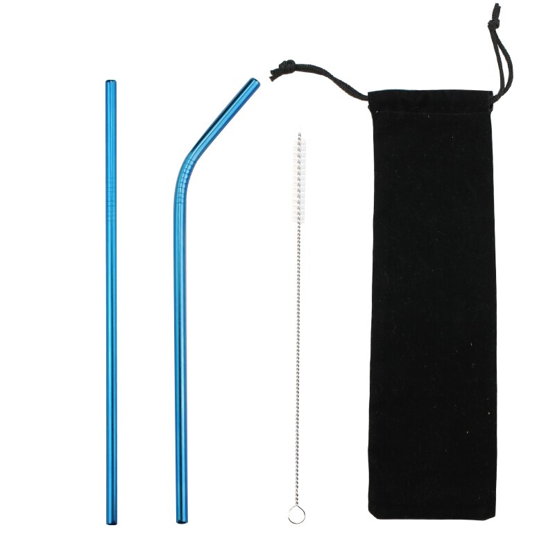 2/4 stücke Edelstahl Stroh Wiederverwendbare Metall Trinken Stroh Mit Reiniger Pinsel Für Heimat Party Barware Bar Zubehör: A6 Blau(2Stck)