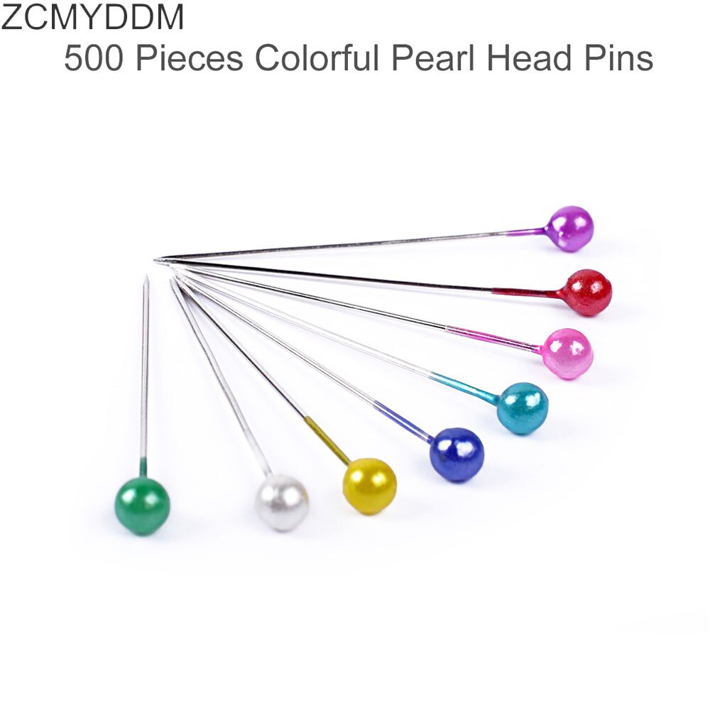 ZCMYDDM 500pcs Pearl Head Needle Head Pins with Fabric Covered Pin Cushion for Dressmaking Jewelry Quilting Sewing Crafts Tools