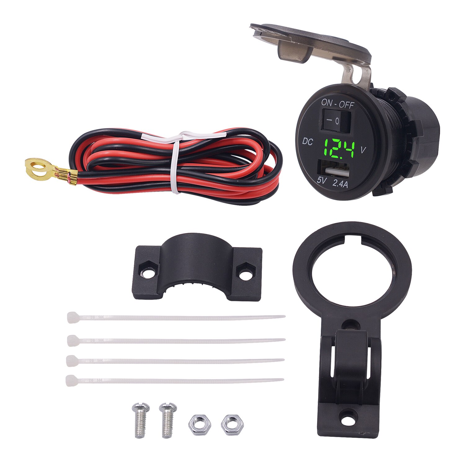 Motorcycle USB Charger Cover 2.4A with Switch USB Voltmeter for Motorcycle Auto Truck ATV Boat with fixed bracket charger