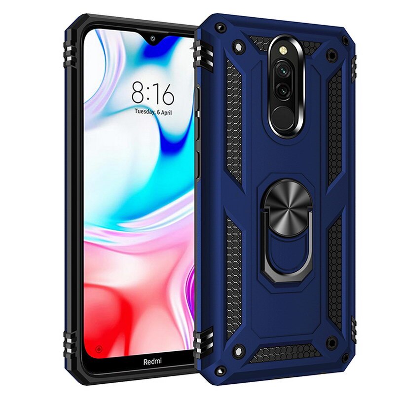 Armadura de lujo, funda A prueba de golpes para Xiaomi Redmi 8, funda híbrida de silicona para xiaomi redmi 8A redmi8, funda con anillo de Metal: For Redmi 8A / Blue