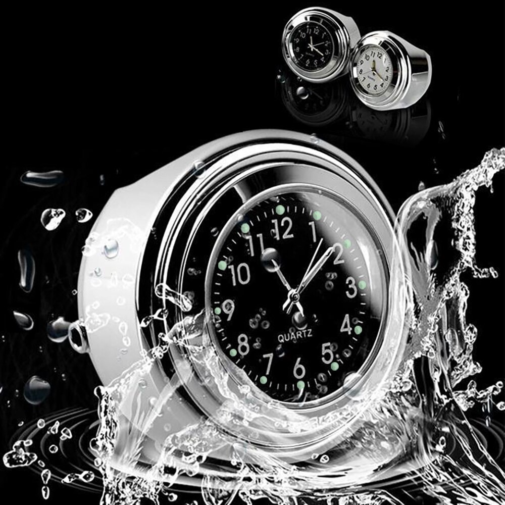 Motorcycle Quartz Clock 7/8" Waterproof Chrome Bike Handlebar Mount Watch Aluminum Luminous Clock Universal Moto Accessori Bla