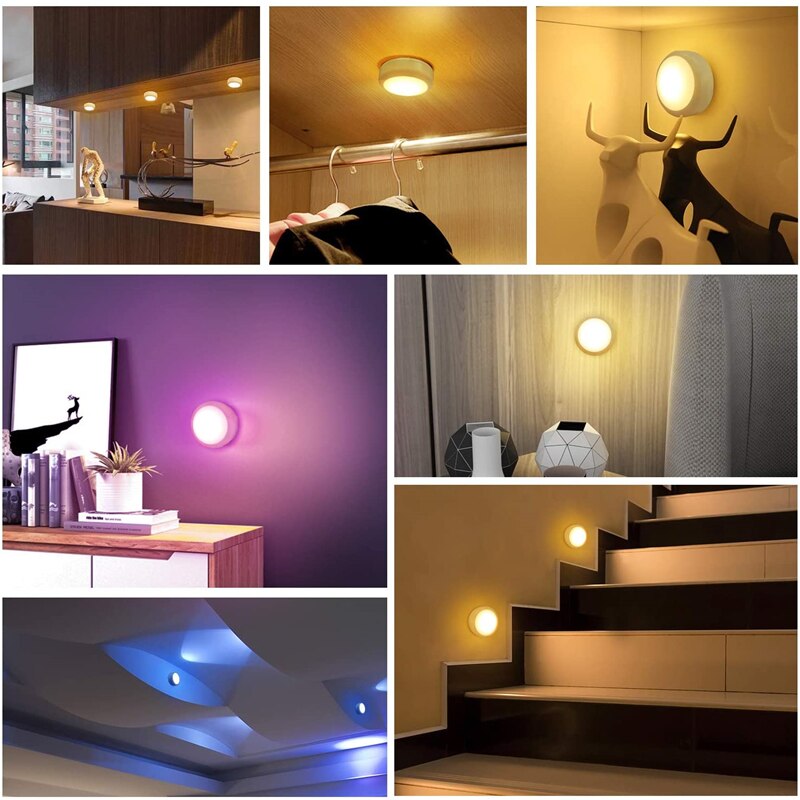 LED Puck Light Remote Control Dimmable Wireless Touch Sensor Battery Operated Portable Kitchen Hallway Closet Cabinet Night Lamp