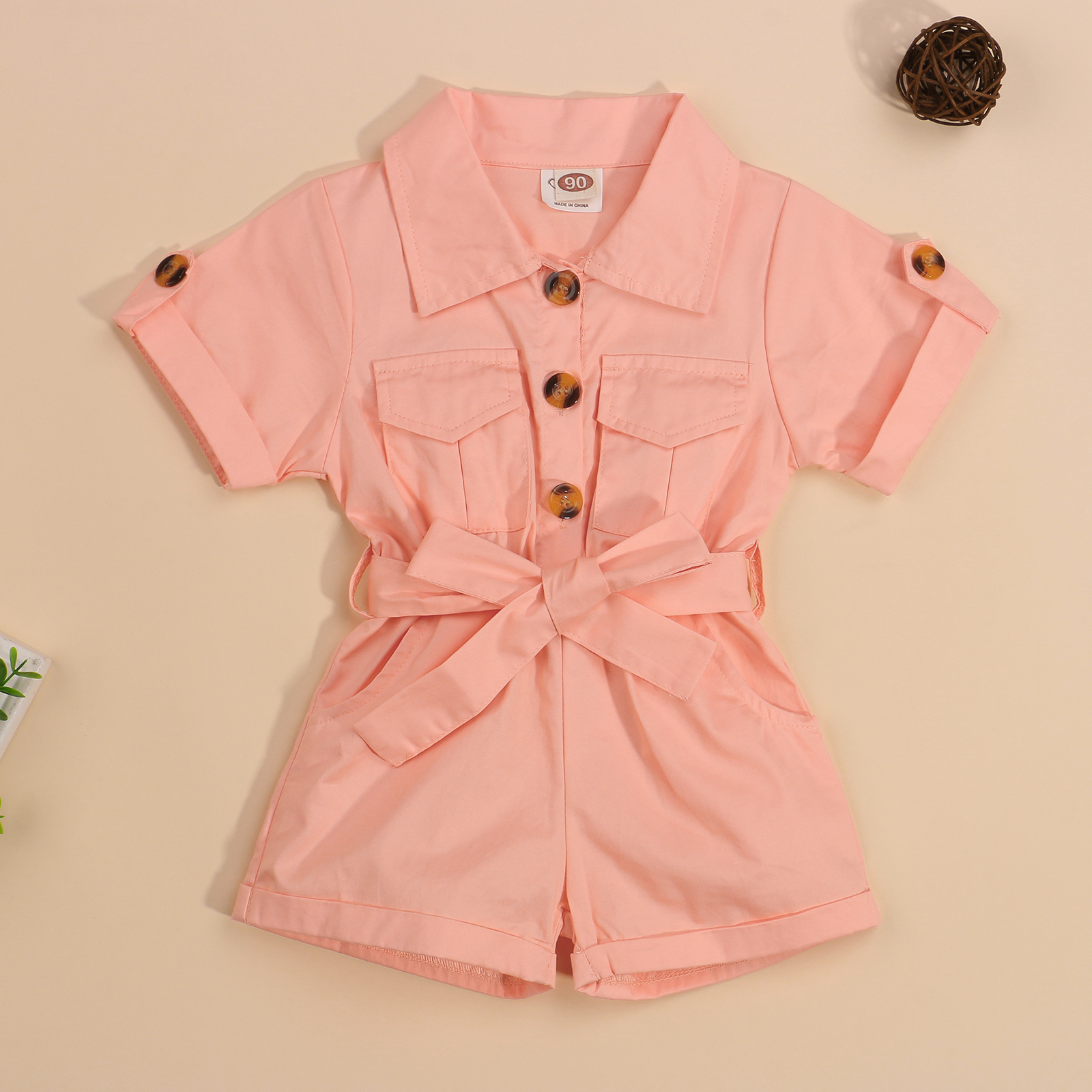 Vêtements d'été pour bébés filles de 1 à 5 ans, salopette à boutons à revers à manches courtes, Style outillage, tenues