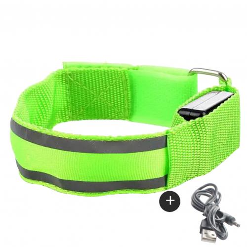 LED Night Riding Running Armband Arm Ring Luminous Double Reflective Strip Wrist Belt Warning Signal Light For Cycling Wristband: Green / B