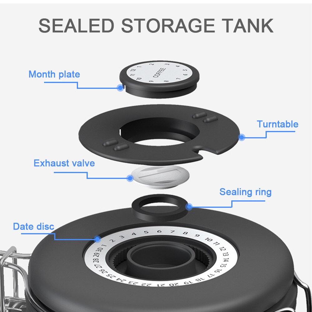 Coffee bean sealed tank 304 stainless steel exhaust valve sealed storage tank with spoon dried fruit preservation tank