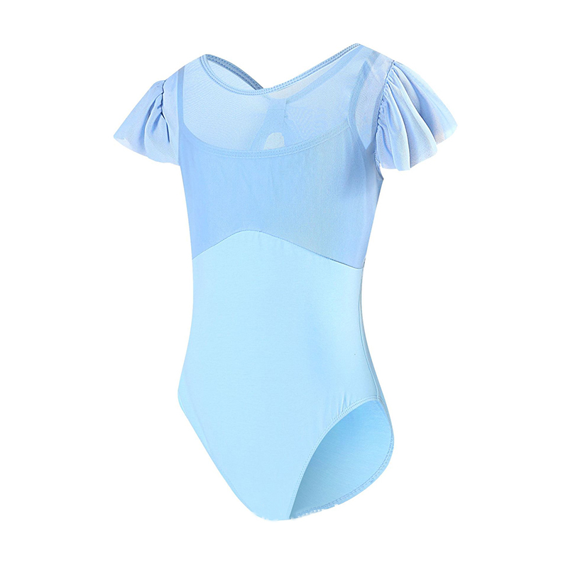 Leotardo de gimnasia de algodón para niños, malla de empalme, trajes de baile de manga corta, Ropa de baile para niñas