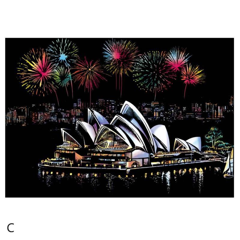 Grande ville nuit Scratch photo peinture enfants grattage mémoire voyage artisanat 2 nuit urbain stylo scène bricolage avec papier Bir E0C8: Sydney Opera House