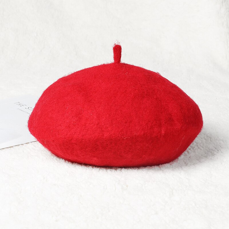 Neue frauen warme herbst und Winter wolle solide Mütze wolle Wolle Hütte retro schlicht Baskenmütze elegante frauen Winter Hütte Femme kappe: rot