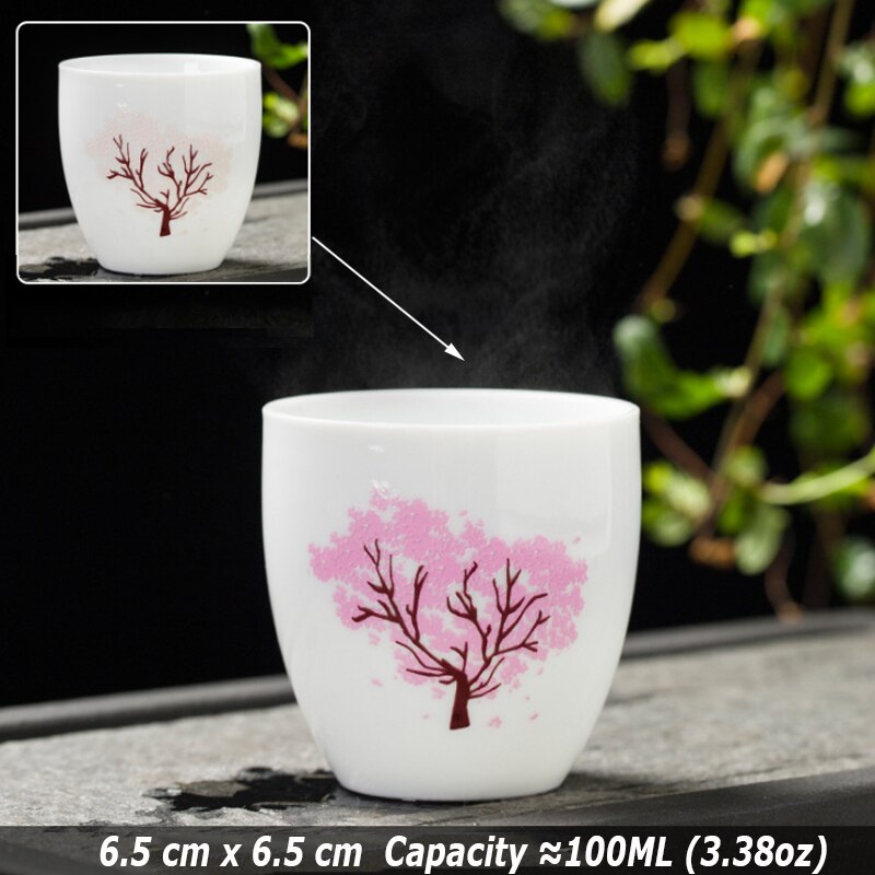 Japansk magisk sakura tekop kold temperatur misfarvning farve skiftende te kop blomst keramik kung fu te sæt te skål: S
