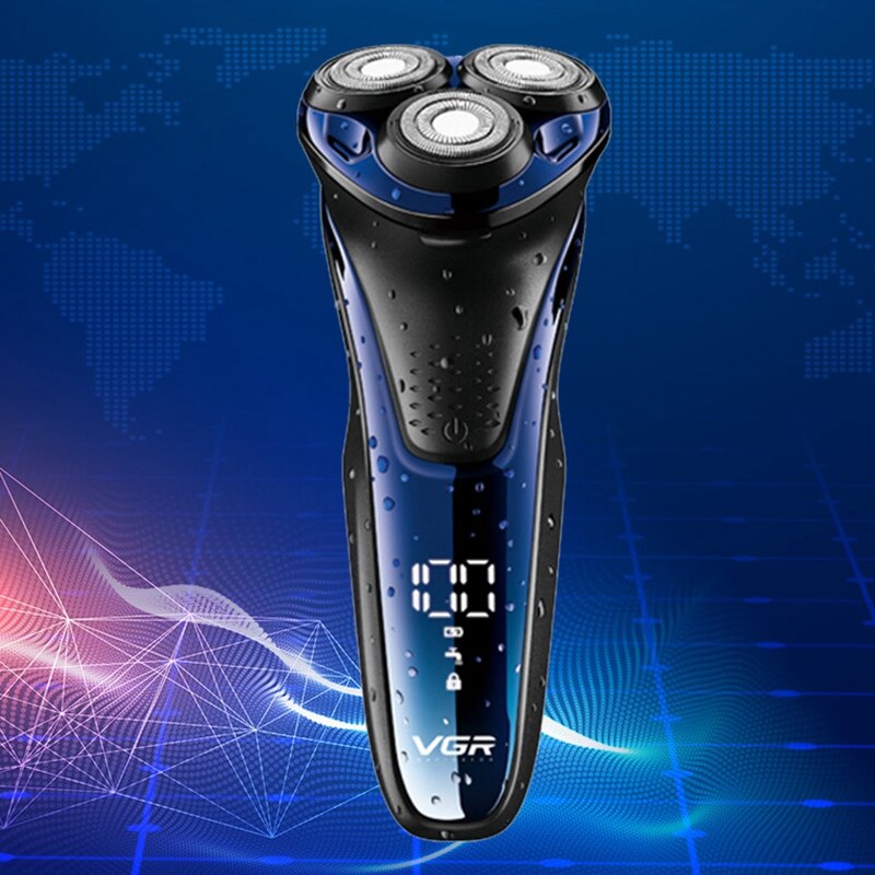 VGR V-306 Elektrische Rasierer 3 Cutter Kopf rotierend Cutter Rasieren LCD Anzeige USB Aufladbare Waschen Haar Trimmer Männer