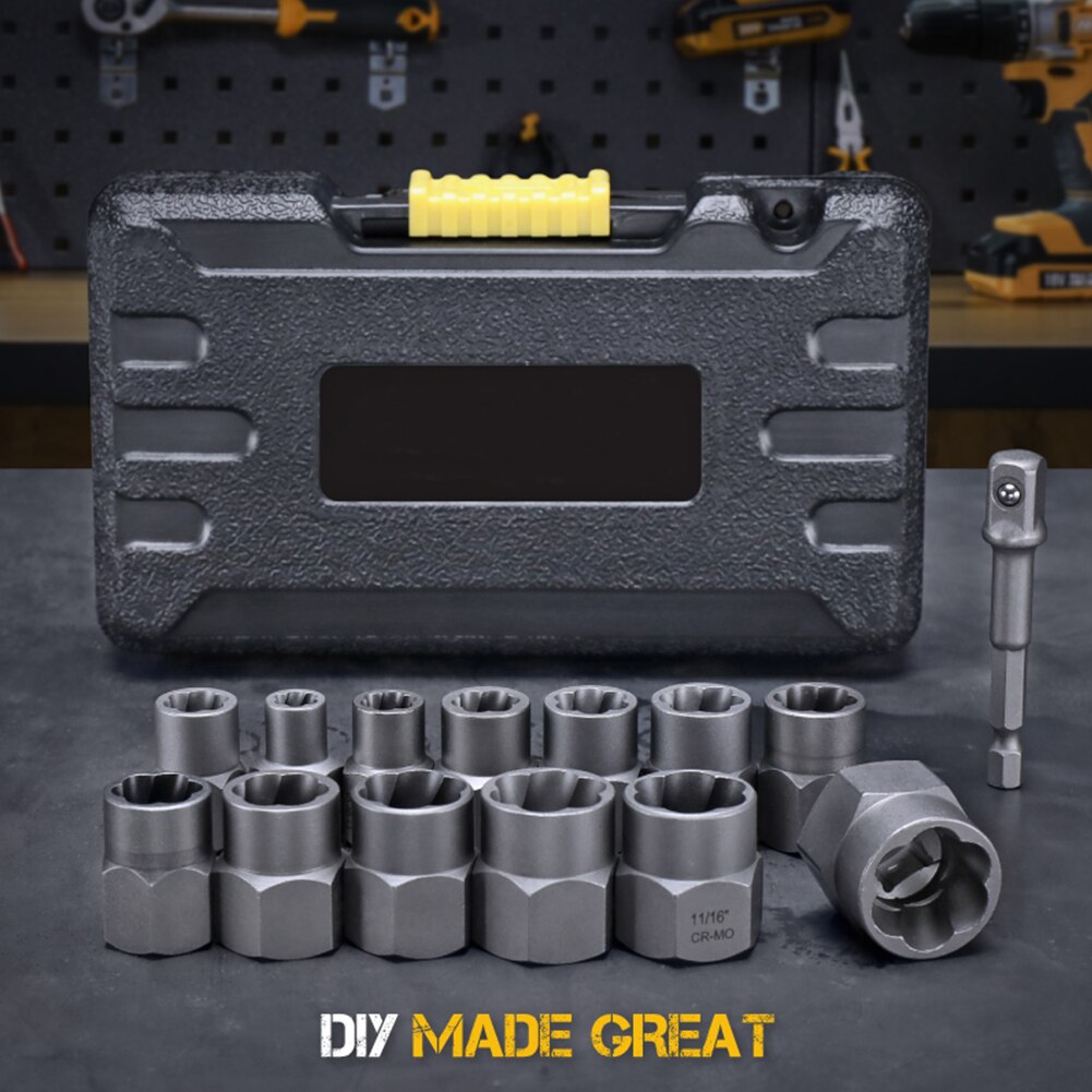 Anti-Theft 14pc Nut And Bolt Extractor Tool Set Bolt Nut Removal Extractor Multi-Functional Socket Tool Set