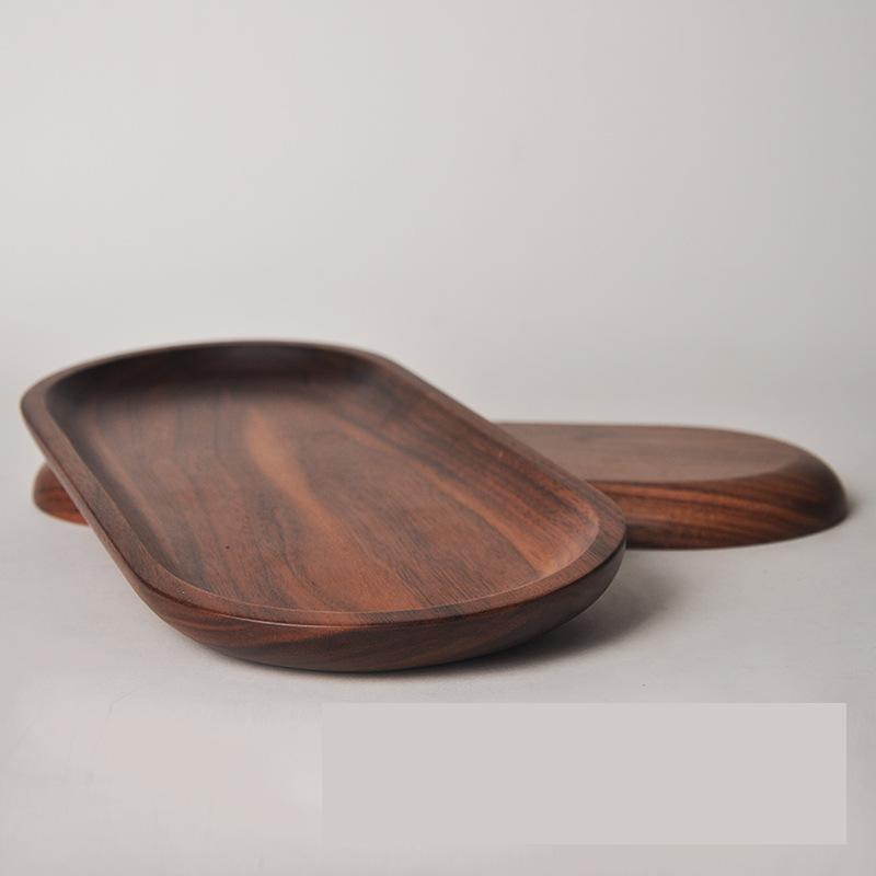 Oval Wood Plate Solid Wood Tray Snack Tray Black Walnut Plate