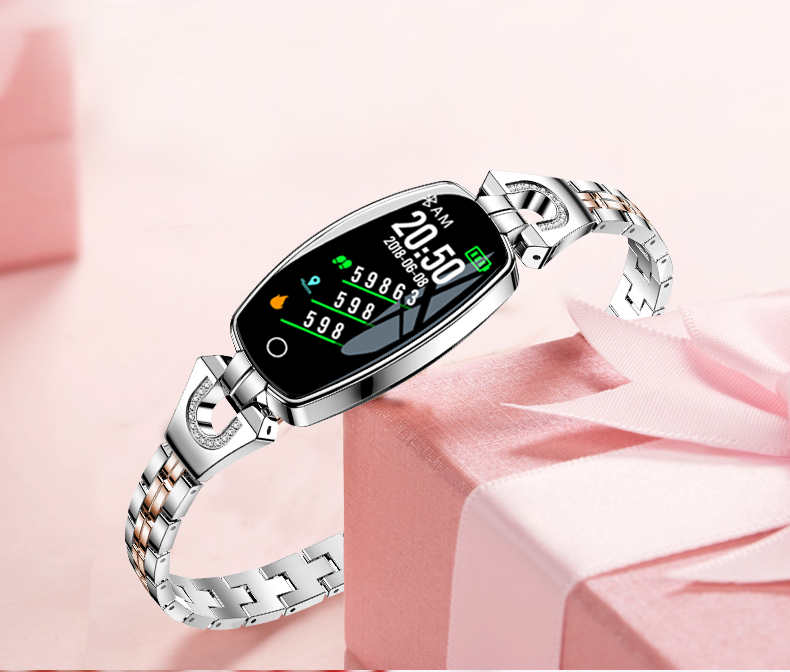 H8 Smart Vigilanza Delle Donne Della Signora Orologio Pressione Sanguigna Monitor di Frequenza Cardiaca Fitness Tracker Intelligente Braccialetto IP67 Impermeabile Smartwatches: Argento