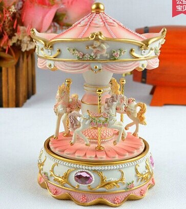 princess love girl music box musical box resin carrousel hand move: Pink