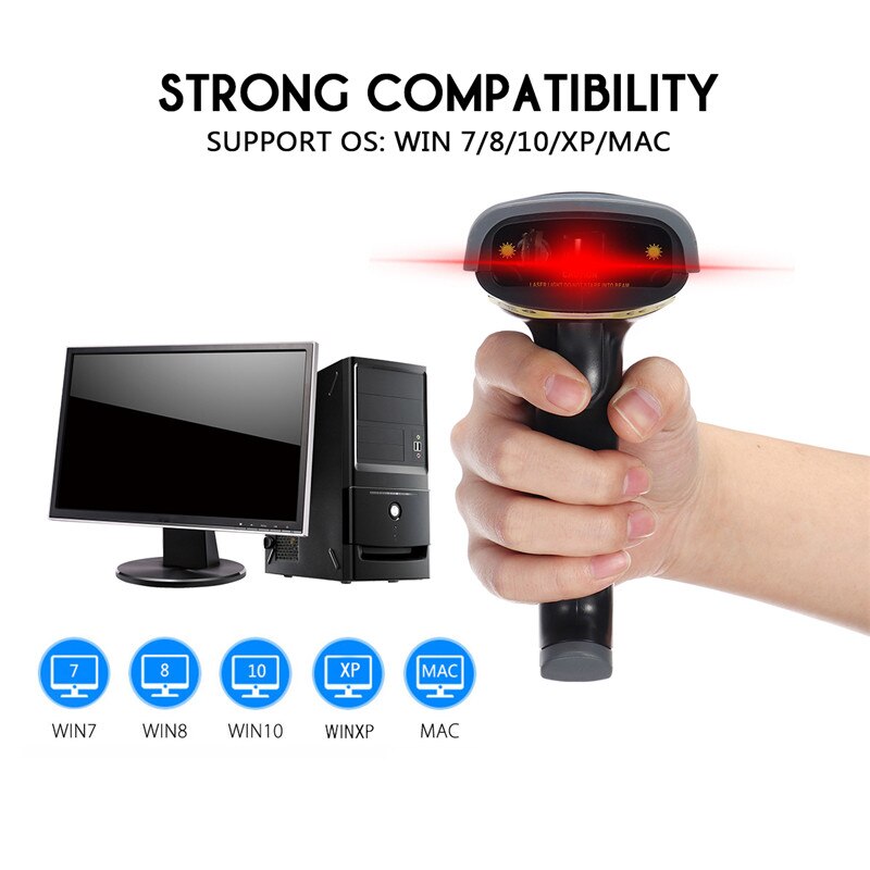 DC5V Wireless Wired Barcode Scanner Handheld Scanning 2 in 1 2.4G Bar Code Reader 80-150Meters Wireless Transfer Distance