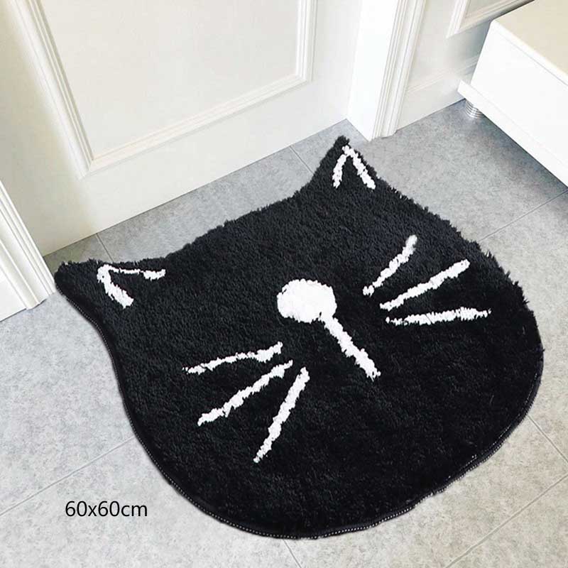 Cartoon kat entree deurmat badkamer waterabsorptie badmat antislip dierenprint tapijt voor slaapkamer keuken: Zwart