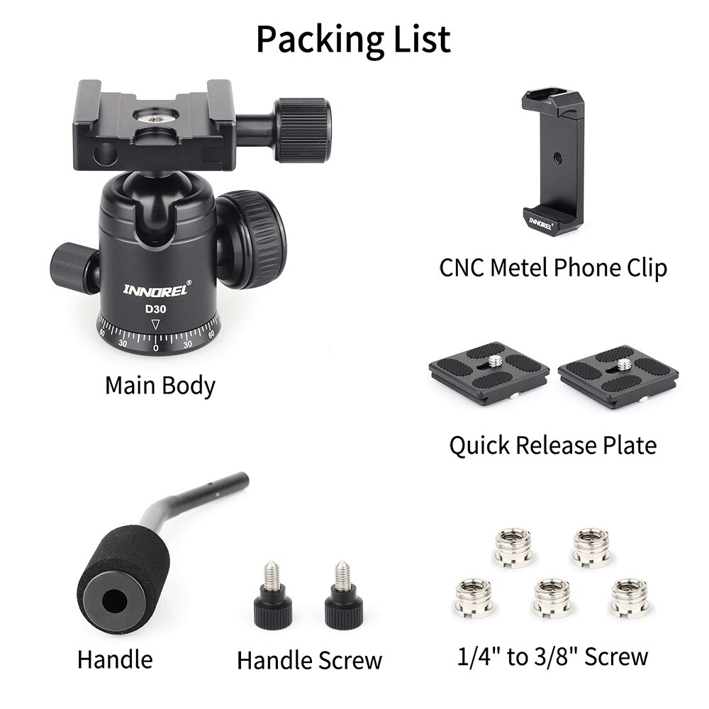 INNOREL D30 draagbare statief hoofd wordt geleverd met een panoramisch balhoofd met een afneembare handvat. Voor digitale SLR camera&#39;s