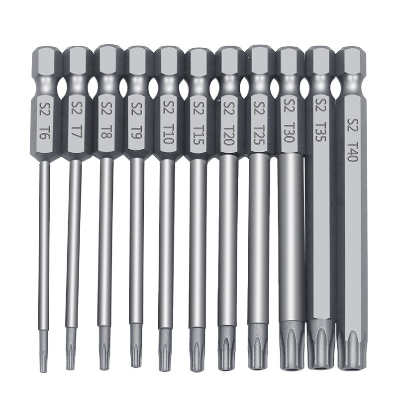 11Pcs 12Pc 50/75/100mm Security Bit Set Tamper Proof Screwdriver Drill Bit Screw Driver Bits Torx Flat Head 1/4" Hex Driver Bits