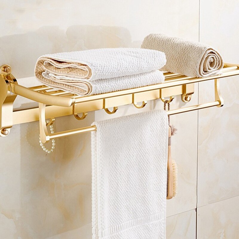 Håndklædeholder badeværelse plads aluminium rose guld bøjle fold mat badehåndklædeholder vægmontering vaskerumshylde