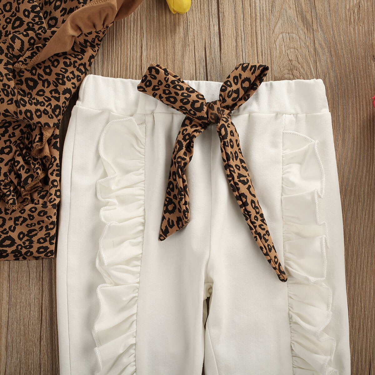 Efterår barn baby pige tøj sæt 3 stk flæse langærmet leopard toppe leggings bukser pandebånd outfit sæt træningsdragt