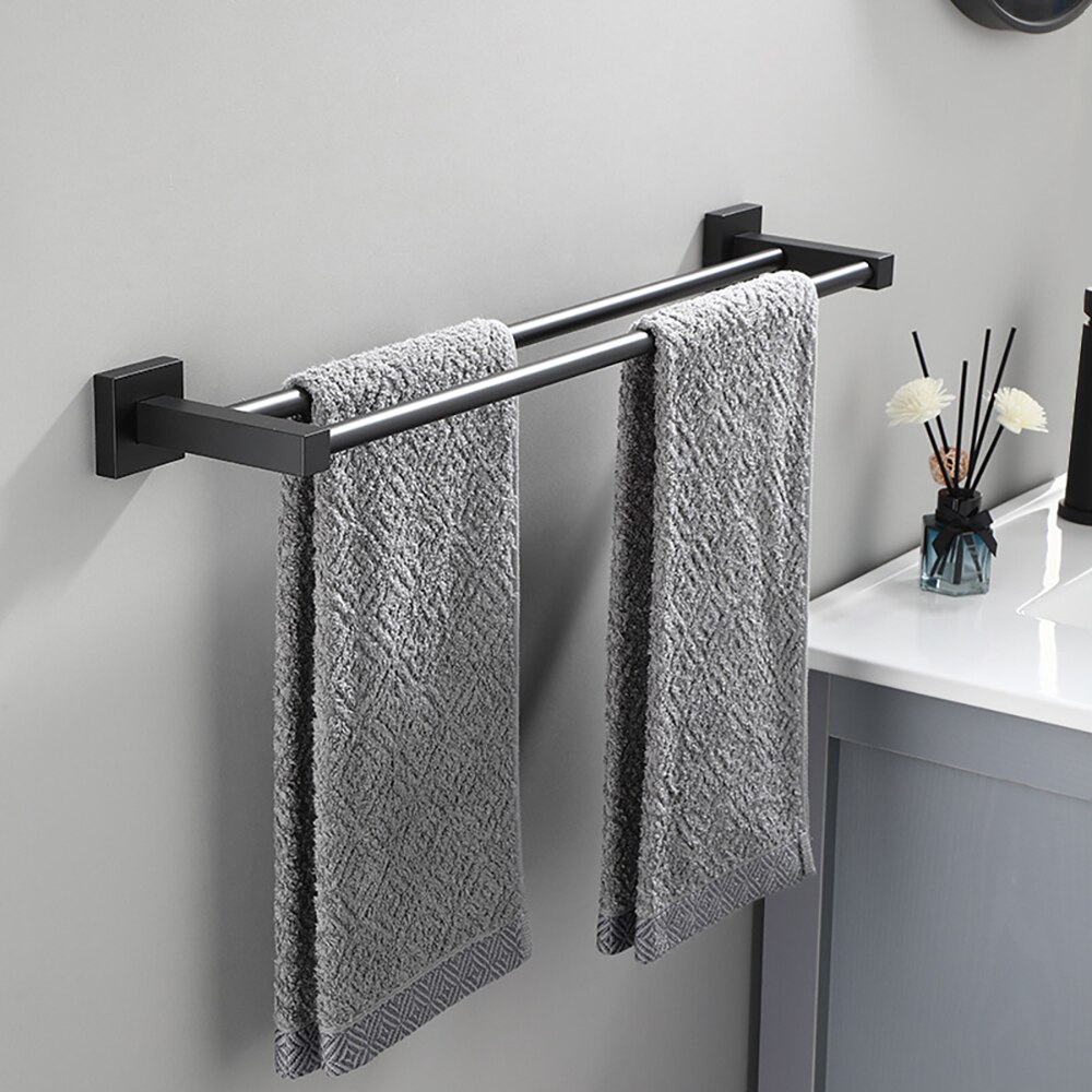 Matte Black Dubbele Single Layer Handdoek Bars Badkamer Handdoek Hanger Ruimte Aluminium Badkamer Accessoires 40-50Cm Handdoekenrek