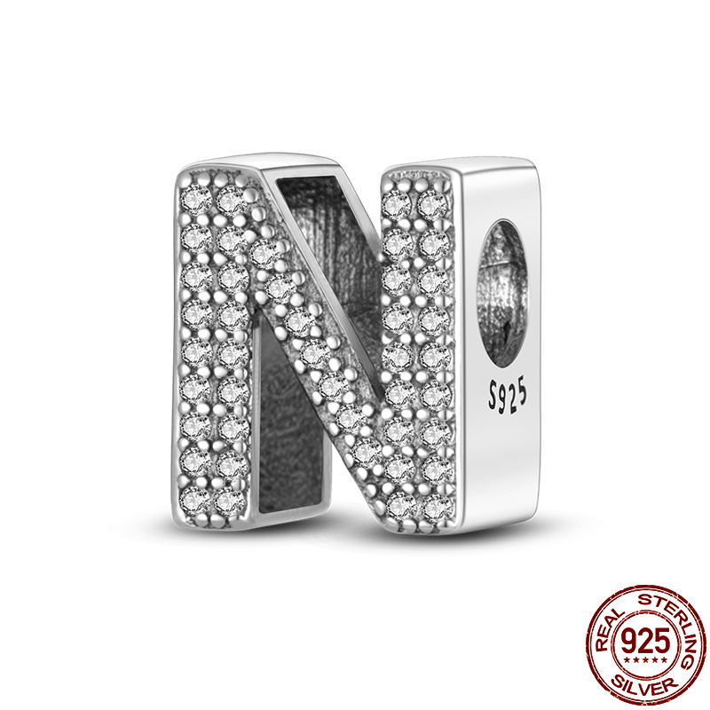 26 A-Z Alphabet perles 925 en argent Sterling lettre d'amour breloque ajustement Original Pandach bracelet à breloques Bracelet CZ Zircon perle bijoux: Orange